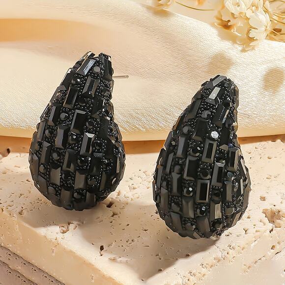 Black Water Drop Crystal‎ Earrings - Picture 2 of 4